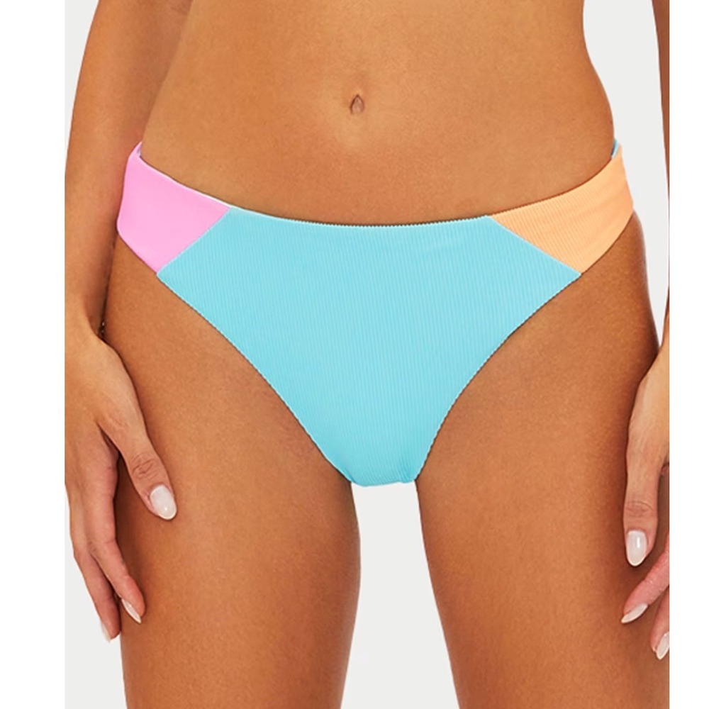 Beach Riot Kimora Bikini Bottom Ribbed Colorblock Blue Pink Orange Medium